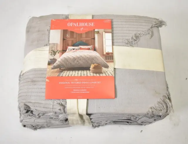 Opalhouse 3 Piece King Diagonal Textured Duvet & Sham Set Gray Bedding King Size