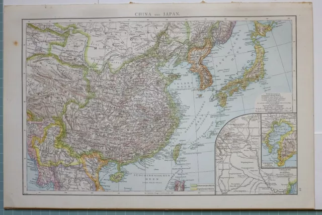 1881 Map China & Japan Korea Tokyo Peking Formosa Burma Hai-Nan