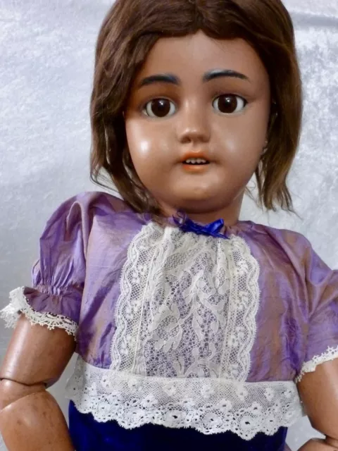 SIMON & HALBIG 1078, ANTIQUE BISQUE DOLL, 32" / 82cm MULATTO, OLD DOLL