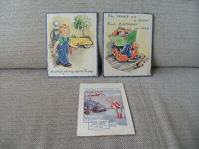 Vintage Greetings Cards Horrabin, Car Mechanic & Man In Armchair Cartoons