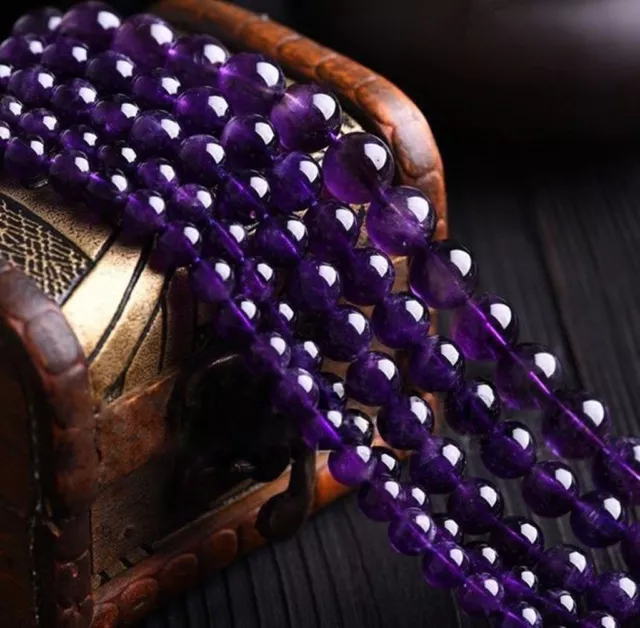 Natural 4/6/8/10/12/14mm Purple Amethyst Gemstone Round Loose Beads 15''