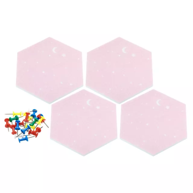 4x Hexagon-Filzplatten-Fliesen selbstklebende Wandpinnwand mit Stecknadeln, Pink