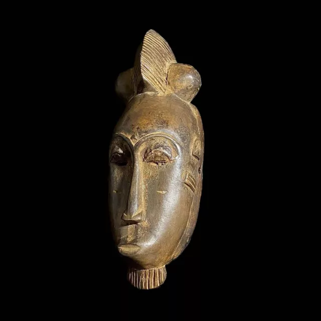 Baule African mask antiques tribal Art Face Vintage Wood Carved Guru Mask-7630