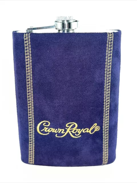 Crown Royal Whisky 8oz Stainless Steel Hip Flask Purple Suede Slip Cover Sleeve