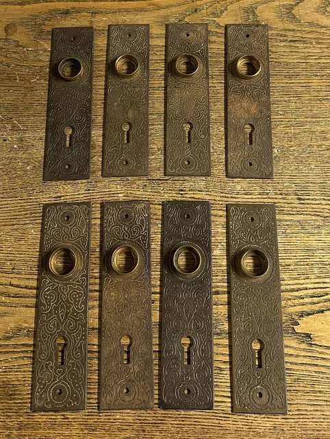 8 Antique R&E “Villa” Brass Plated Cast Steel Door Plates, c1890’s