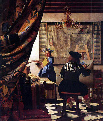 Beautiful Oil painting Johannes Vermeer - The Art of Painting Painter and model