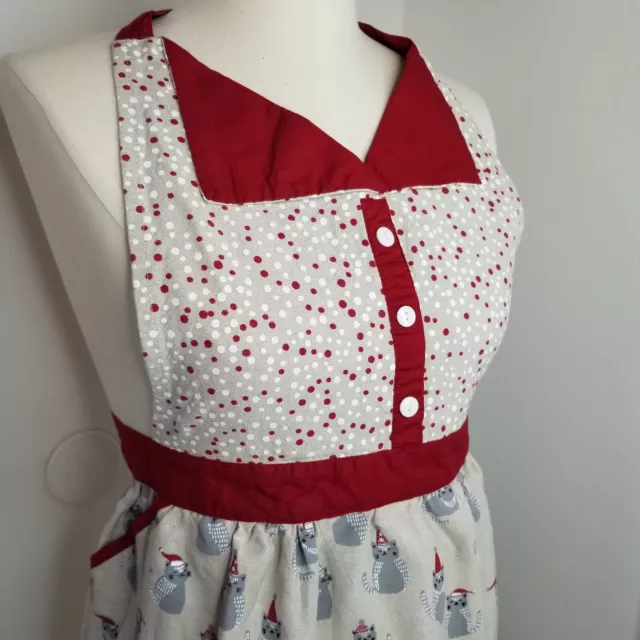 Envogue Apron Christmas Cat Cute Red Polka Dot Cotton 2 Pockets Small - Medium