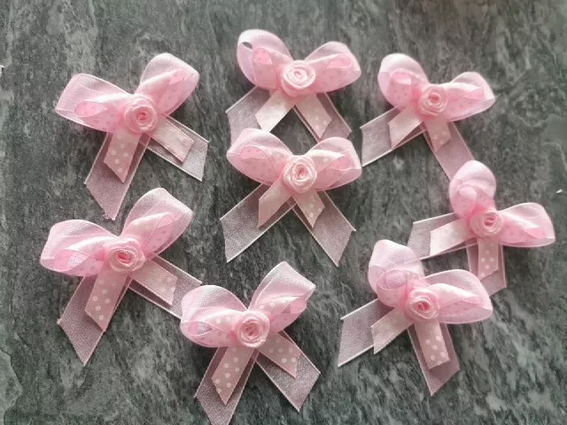 Bows, Pack of 10, Small Ready Made 2, Satin Ribbon Double Bows - 30 Colours