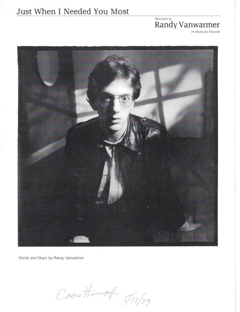 RANDY VANWARMER Sheet Music JUST WHEN I NEEDED YOU MOST 1978 Piano Vocal Guitar