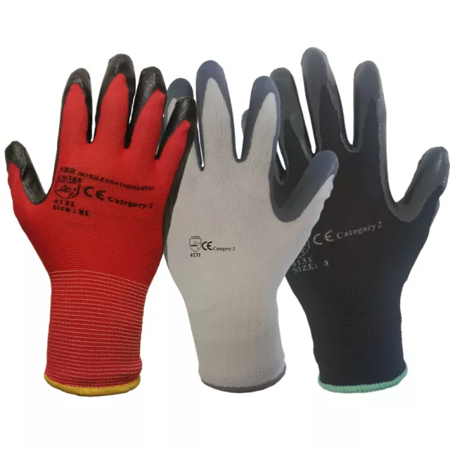 12 Pairs Latex, PU or Nitrile Coated Work Gloves Grip Builders Gardening New