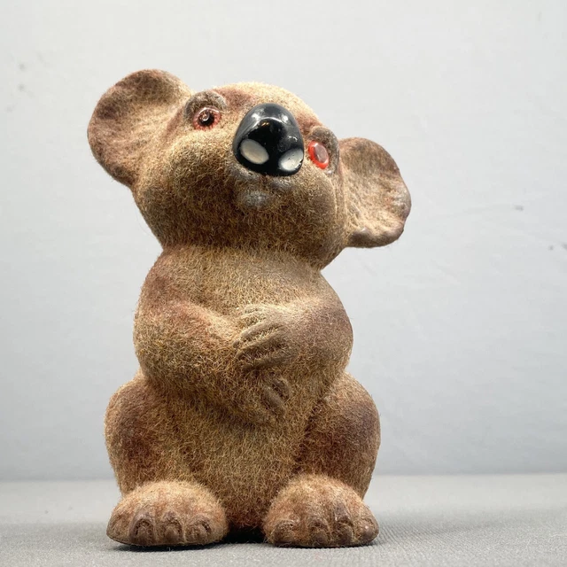 VTG Flocked Koala Bear Coin Bank 6.5 in Piggy Bank Fuzzy MCM Retro Hong Kong 70s
