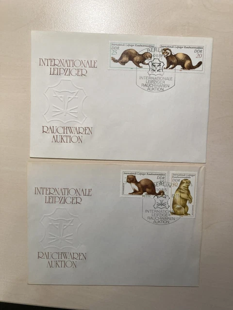 2 Ersttagsbriefe DDR - "Internationale Leipziger Rauchwaren Auktion" 1982