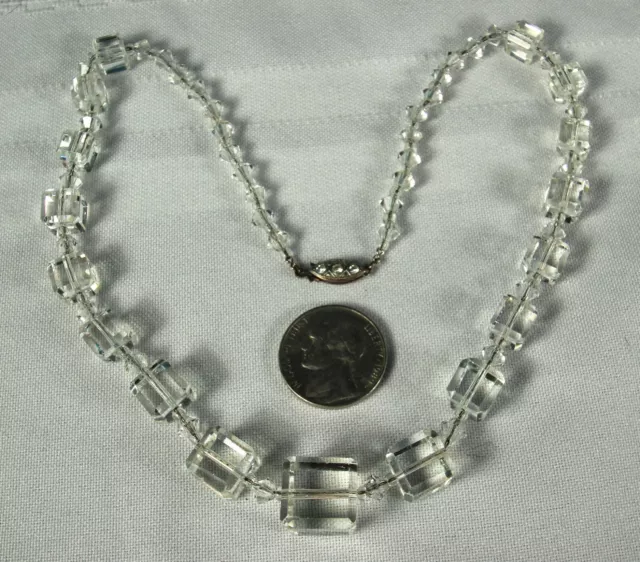 Art Deco STERLING Necklace 1930s  Hand Cut  Fine CZECH CRYSTAL CUBES 16.5" FAB