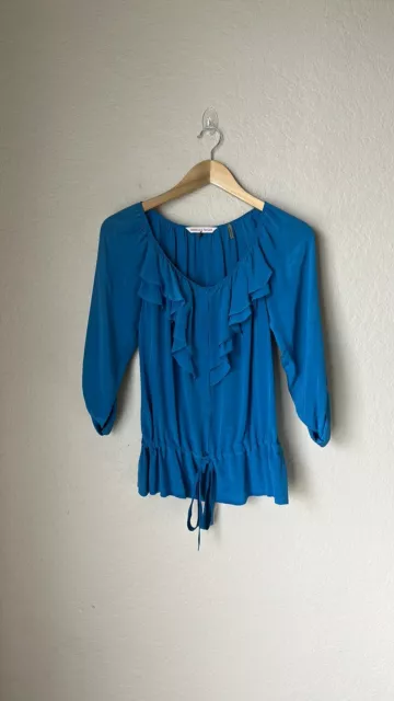 Rebecca taylor blue ruffle silk Blouse