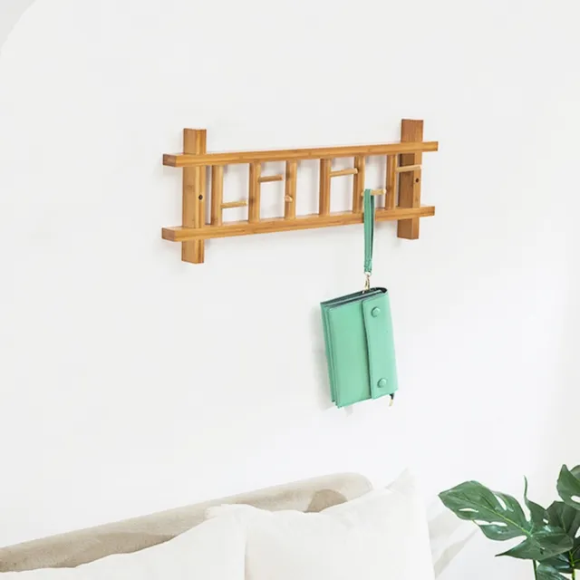 Bamboo Color 6 Hooks Wall Mounted Clothes Coat Hat Hanging Rack Bedroom Wall