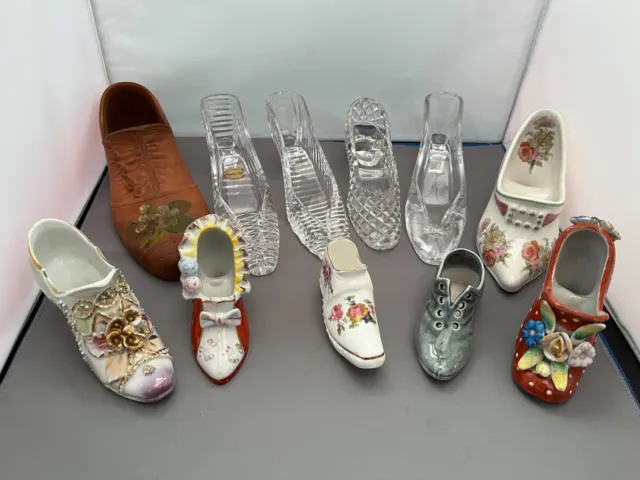 Crystal Glass & China Pottery Ladies Shoe Slipper Collection Vintage 11 items