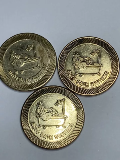 3 AUTO BATH SYSTEMS CAR WASH TOKEN CHAMPAIGN ILLINOIS OBSOLETE #bX1