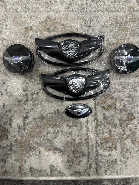 2011-2015 Genesis Coupe Front Rear Emblem Black Wing Car Steering Wheel Hub Caps