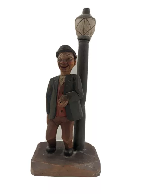 ANRI Hand Carved Bottle Opener & Cork Screw - Drunk by Lamp Post - Large 10" Fig