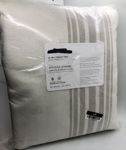 (1) New Pottery Barn Riviera Striped 50 x 96” BLACKOUT Curtain Drape~ Sandalwood (1) New Pottery Barn Riviera Striped 50 x 96” BLACKOUT Curtain Drape~ Sandalwood