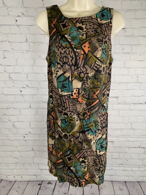 VTG All That Jazz Abstract Artsy Pullover Sleeveless Shift Dress Size XS