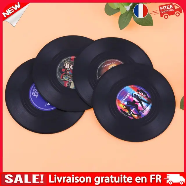 4pcs Vinyl Record Coasters Easy Cleaning Black Coaster Pad for Drinks Bars Cafes