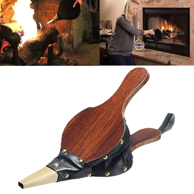 WOODEN FIREPLACE BELLOWS Vintage Stove Air Blower Hand Pump Fire BBQ