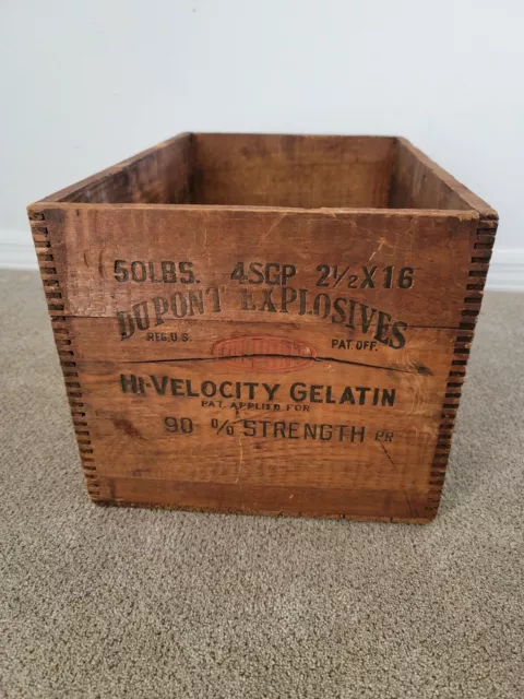 Vintage Dupont EXPLOSIVES Wooden Box, HI-Velocity Gelatin