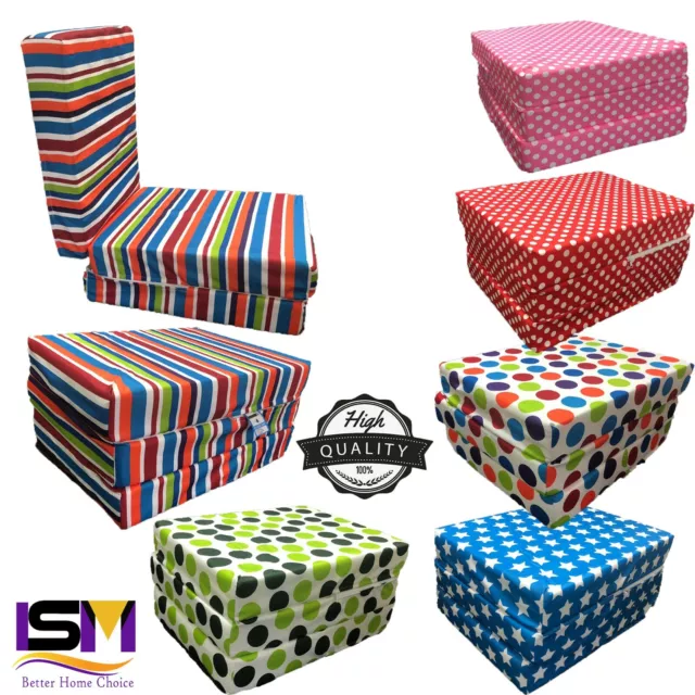 Printed Cotton Single Z Bed Fold Out Adult Kids Cube Guest Chair Futon Chairbed 2