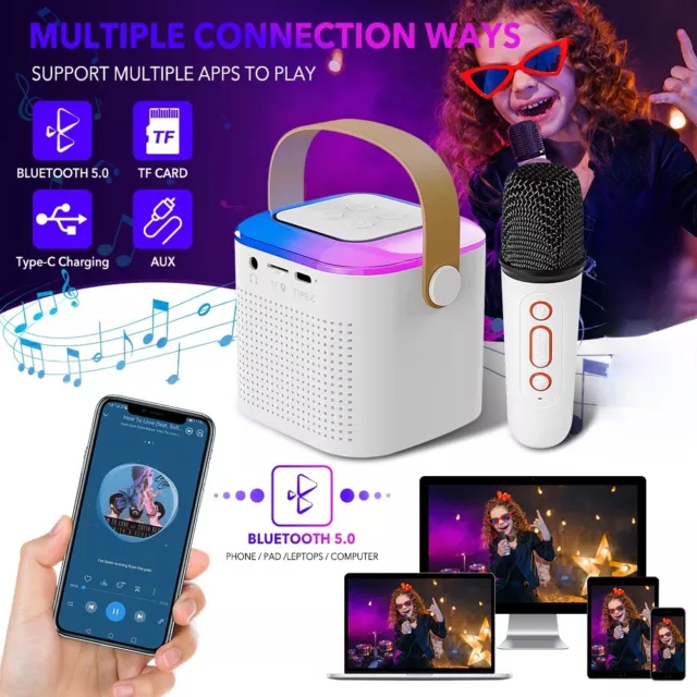 Bluetooth Karaoke Maschine 1 Drahtlosen Mikrofonen MIT Stimme Wechselnde Effekte