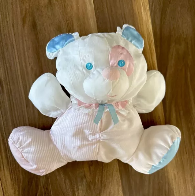 Fisher Price 1988 Puffalump Puppy Dog Animal Plush Pink Blue White With Rattle