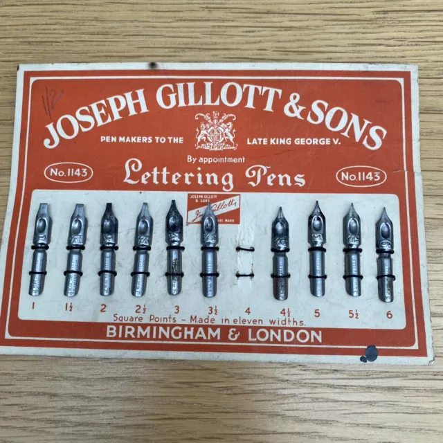 Vintage Joseph Gillott & Sons Card No.1143 - 10 Original Nibs - 10 Point Widths