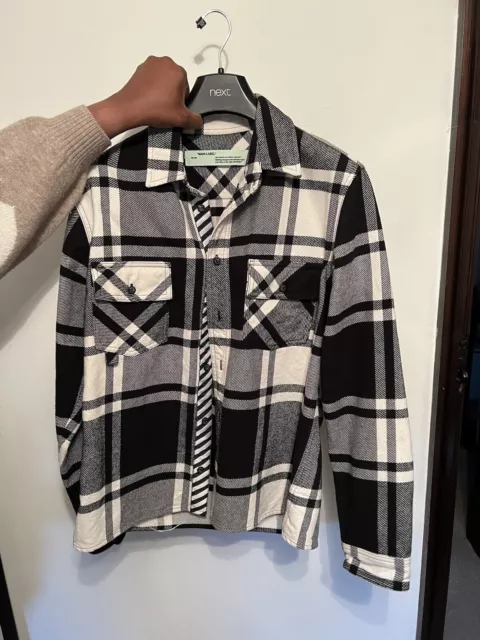 off white flannel shirt in black/ white/ pink