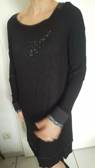 Robe Noire One Step Taille 40 - Polyester/viscose/élasthanne, Longueur Genou, Occasion Très Bon état