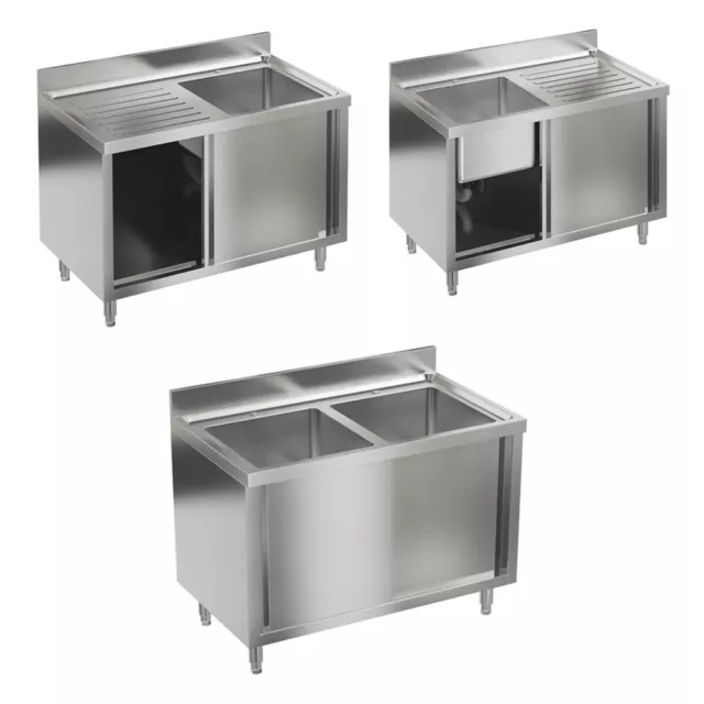 Stainless Steel Commercial Kitchen Single/Double Sink Cabinet with Drainer Unit