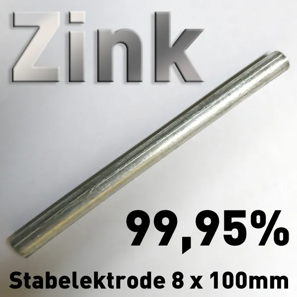 Zink-Stab-Anode Elektrode Ø8 x 100 mm für Zinkelektrolyt Galvanik Zn 99,9 10 cm