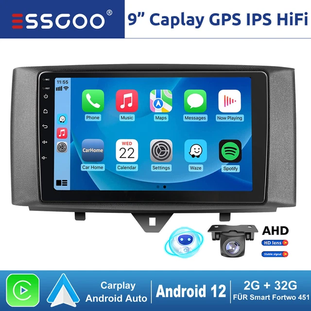 Autoradio Android 9" Pour Mercedes Smart Fortwo 451 2005-2010 - 4G+128G, Carplay/Android Auto Sans Fil, GPS, Caméra Recul