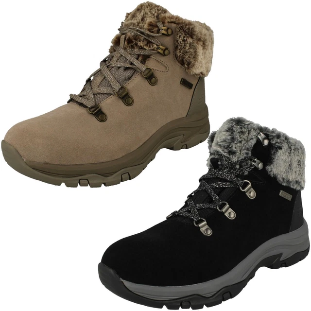 Femmes Skechers Fausse Fourrure Resserré Imperméable Bottines - Chutes Finest