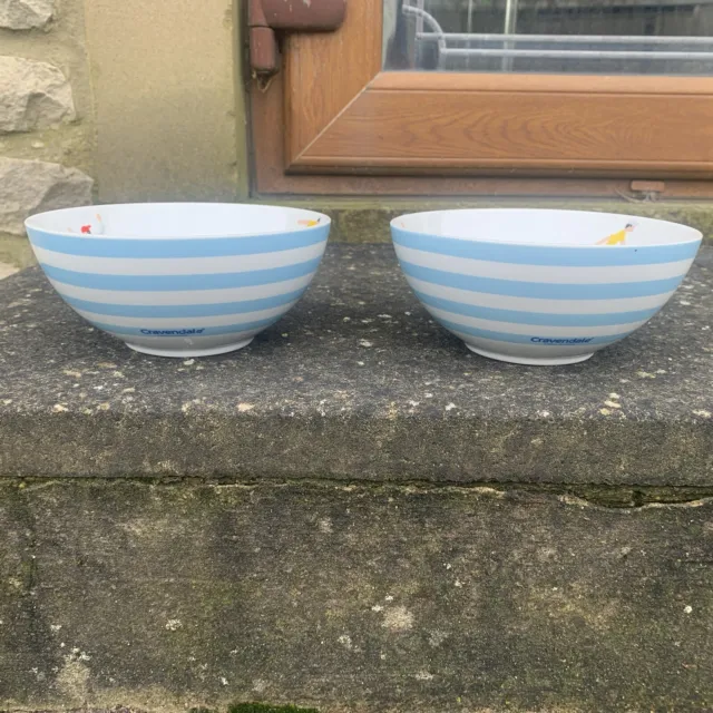 2 x NEW Cravendale Blue White Striped Cereal Bowl Breakfast Collectables