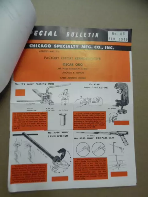 1949 Chicago Specialty Mfg Co. Plumbing Fixture Tool Catalog Vintage Original