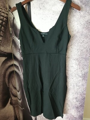 Haute Monde Women's LBD Black Bodycon Dress Size L V Neck Sleeveless Stretch
