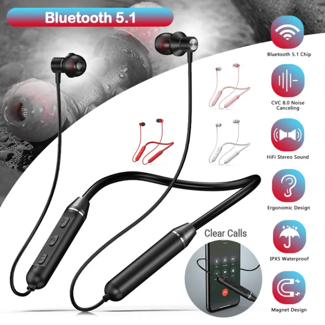 Magnetic Wireless Bluetooth 5.1 Headphones Noise Cancelling Neckband Earphones