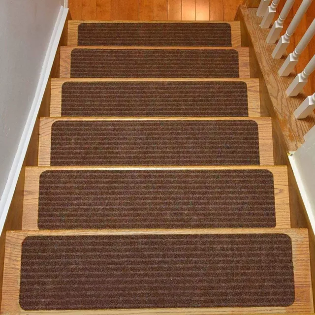 15PCS Non-Slip Carpet Stair Treads 30" x 8" Mats Indoor For Wooden Steps