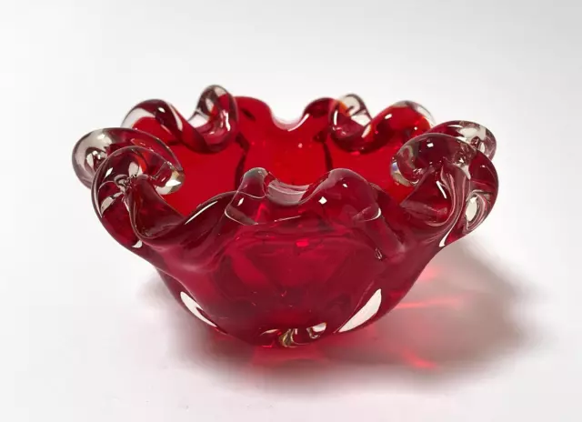 Mid Century Vintage Italian Murano Art Glass Ruby Red Bowl Mcm Retro