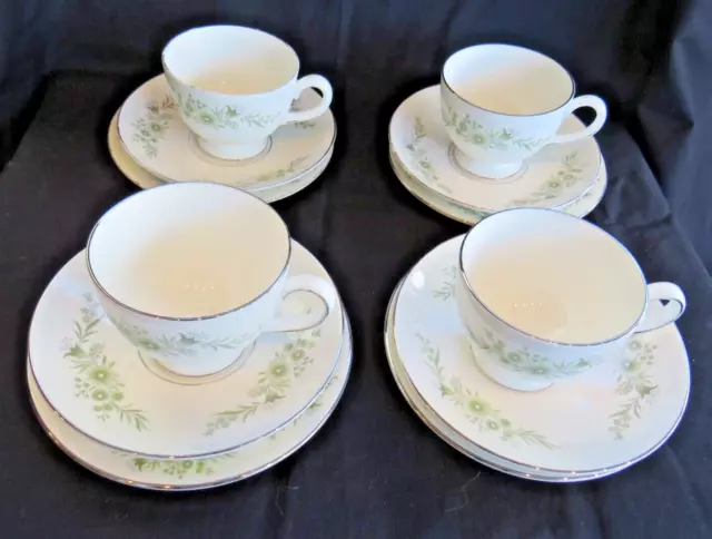 4 x Trios. Tea Cups, Saucers & Plates. Westbury R4410 Wedgwood Bone China. G.