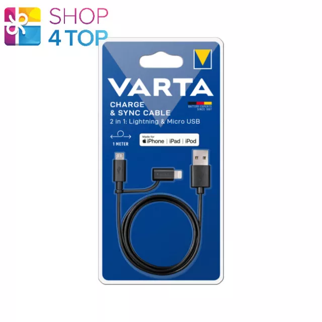 VARTA Cable de Carga y Sincronización 2 IN 1 Micro USB & Luz 57943 1 Metro Nuevo