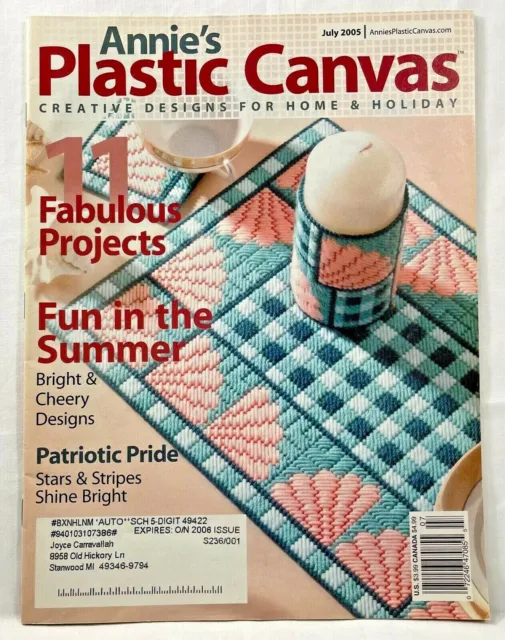 Revista de lona de plástico Annies de julio de 2005 11 proyectos de verano aguja 9754