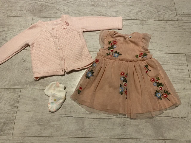 baby girl clothes 0-3 Months bundle dress Tiul Chiffon Pink cardigan Mittens