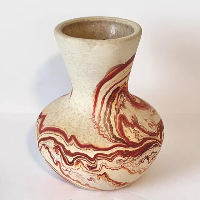 Rare Antique Vintage NEMADJI Indian Pottery 3.5” Bud Vase Pot ART Orange SWIRL