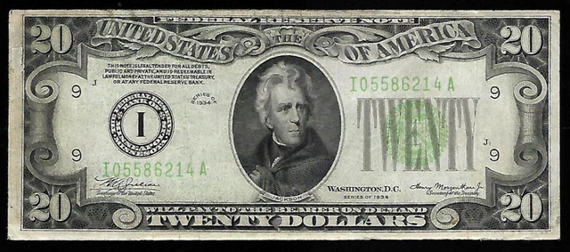 $ 20  I 1934 Lime Green Seal Chicago Xf-Au  Rare # 275